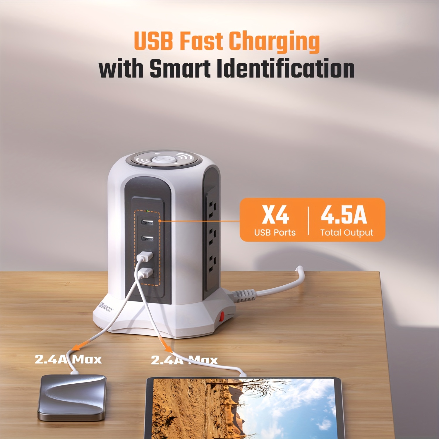 Tower Surge Protector Power Strip, Upgrade Version 8.8ft Extension Cord With 12 AC Outlets 5 USB Charging Ports Surge Protection For Home Office DormRoom Gray For Business For Factory - View #9