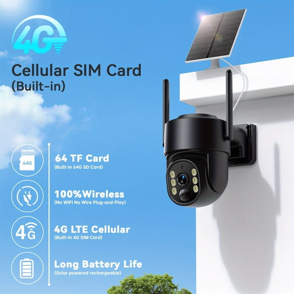 BIBEAR 4G LTE Cellular Security Camera Outdoor Wireless, Solar & 8000mAh Battery, No WiFi Needed, AI PIR Motion Detection, 4MP Color Night Vision, PTZ Pan-Tilt-Zoom, 2-Way Talk for Home Monitoring