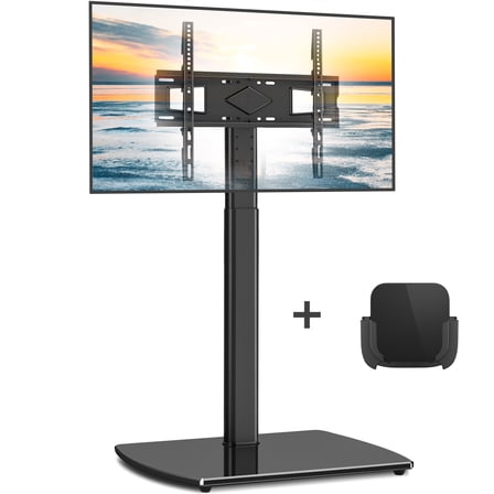 BIBEAR Swivel TV Floor Stand with Mount Height Adjustable for 32-65 Inch LCD LED TV Universal for Apple TV/Roku Ultra Corner Stand with Shelf Home Office