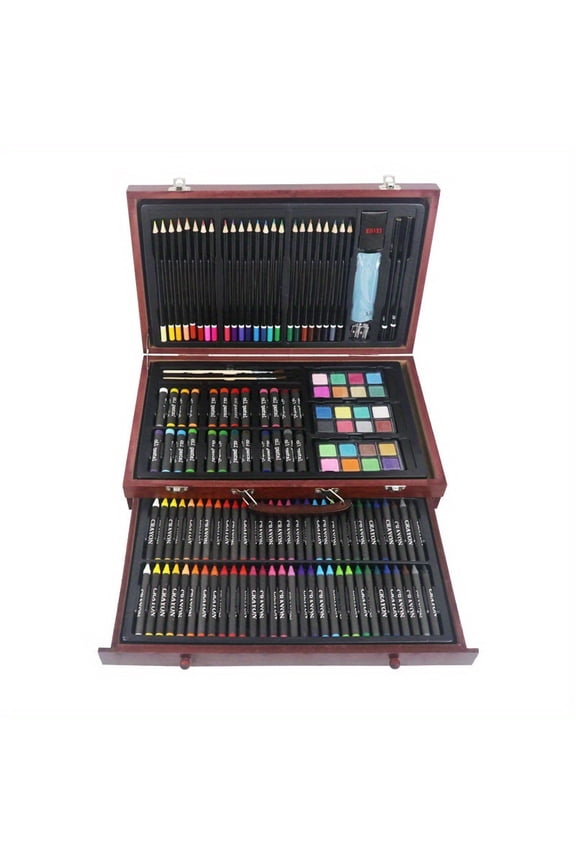 145-Piece Deluxe Art Set in Wooden Case, Professional Painting Supplies with Crayons Oil Pastels Watercolor Cakes Colored Pencils, Art Kit for Adults Teens Artists, Easter Gift