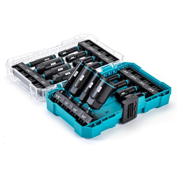 BIBEARBIBEAR 18Pcs Magnetic Deep Nut Driver Set SAE Metric 1/4" Hex Shank 3" Long Shaft Quick Change for Impact Drills Tight Spaces