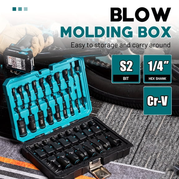 BIBEARBIBEAR 35pcs Magnetic Deep Nut Driver Set, 1/4" 3/8" 1/2" Impact Socket Set, Metric & SAE, Quick-Release Holder, PH1 PH2 Bits, For Automotive Industrial Repair