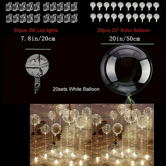 BIBEARBIBEAR 40 Sets LED Light Up Balloons Kit 20 Bubble Balloons + 20 LED String Lights for Helium Glowing Party Decorations Birthday Wedding Christmas Romantic Events