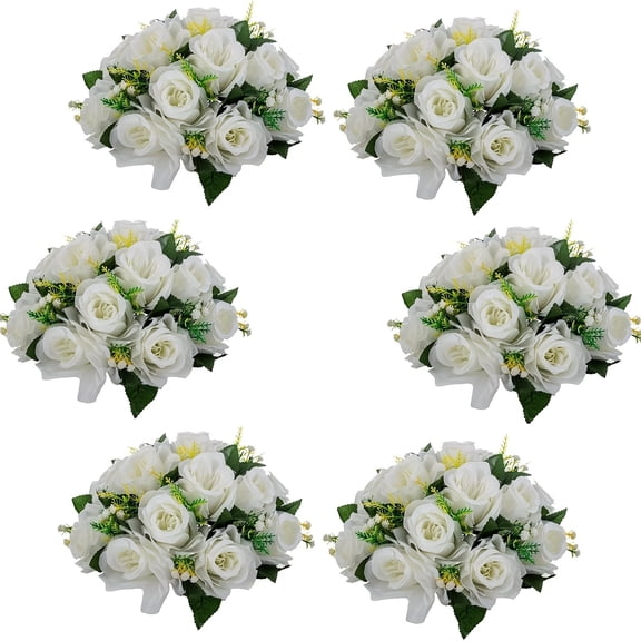 BIBEARBIBEAR 6PCS Artificial Rose Flower Balls with Base Faux Floral Centerpieces Reusable for Wedding Valentine's Day Party Home Table DIY Decor