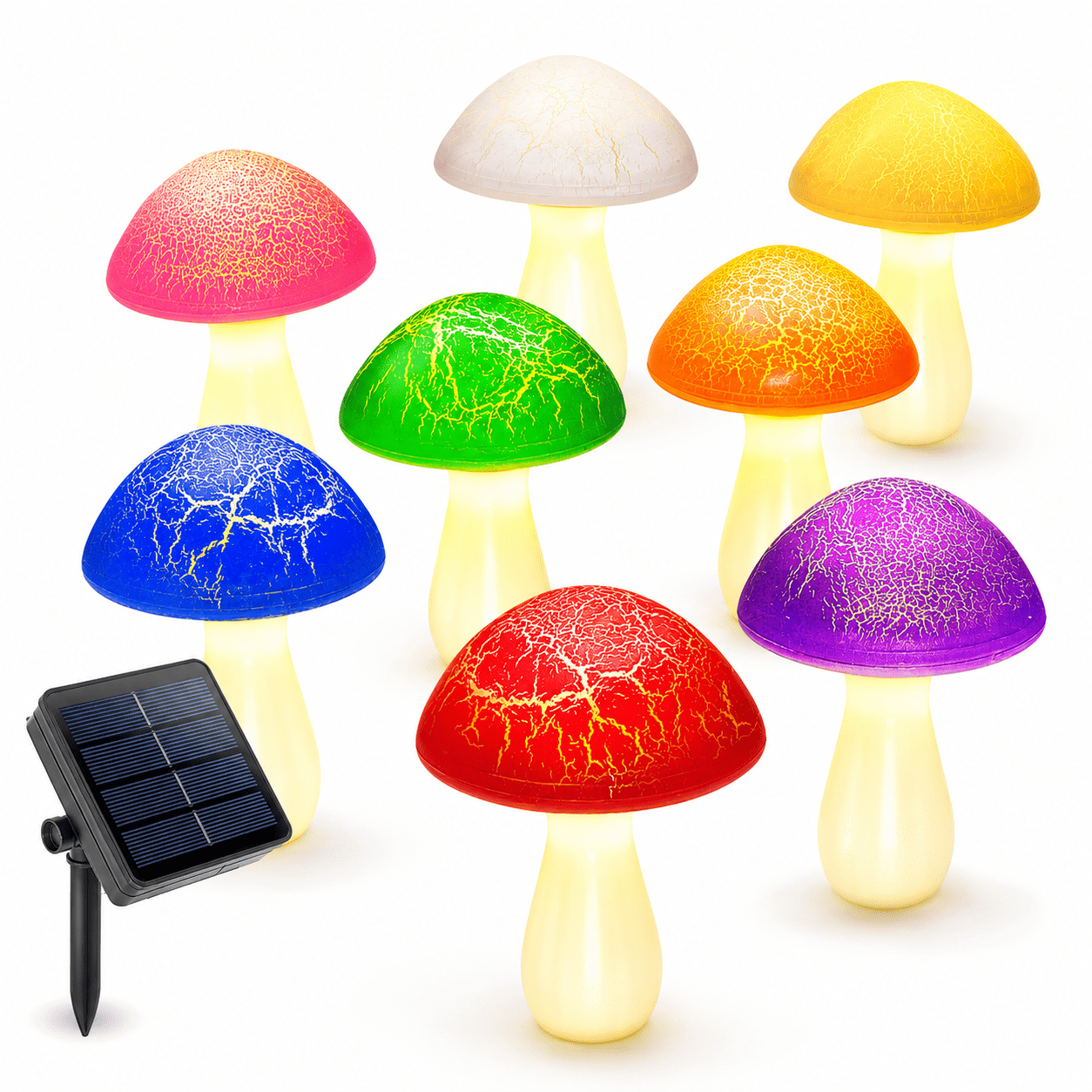 BIBEARBIBEAR 8-Pack Cracked Mushrooms for Garden Decor, Solar Mushroom Lights Outdoor, Super Cute Whimsical Garden Art for Yard Decor Gnome Flowerbed Housewarming Decor(Multicolored)