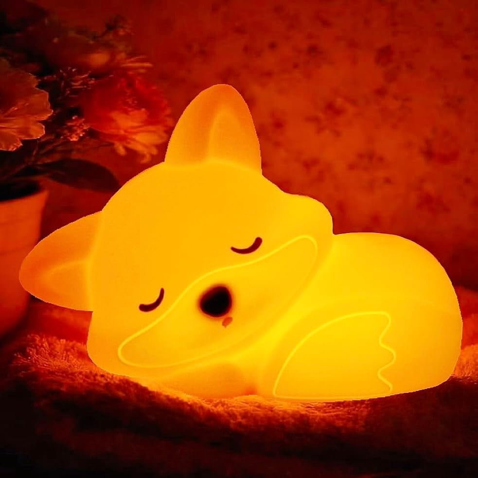 BIBEARBIBEAR Cute Fox Lamp, Fox Night Light for Kids, Squishy Rechargeable Dimmable Toy, Baby Nursrery Nightlight, Woodland Animal Décor, Xmas White Elephant Gifts, Touch Light Up Foxes