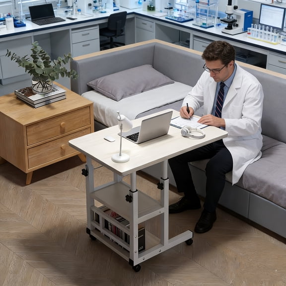 BIBEARBIBEAR Ergonomic Folding Table Adjustable Height Standing Desk with Wheels Storage Shelf Sturdy Crafting Workstation for Home Office