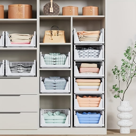 BIBEARBIBEAR Foldable Stackable Storage Boxes, Space-Saving Organizer Bins for Bathroom Kitchen Closet Under-Bed, Multi-Purpose Home Storage Essential