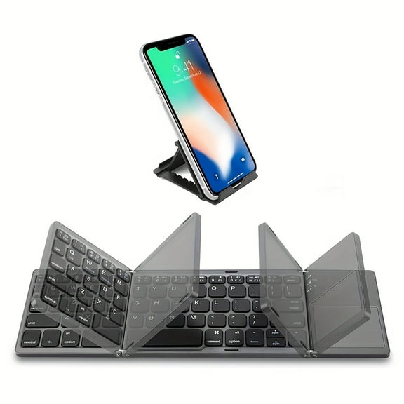 BIBEARBIBEAR Foldable Wireless Keyboard With Touchpad Rechargeable Portable Tri-Folding Small Keyboard For Laptop Tablet PC Smartphone Windows IOS Android