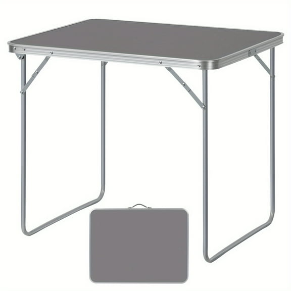 BIBEARBIBEAR Heavy-Duty Metal Folding Table White/Grey, Sturdy A-Frame Retro Design, Portable Space-Saving Table for Camping BBQ Party, Indoor Outdoor Patio Garden Picnic Use