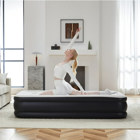 BIBEARBIBEAR Inflatable Double-Height Air Mattress - 660 lbs Capacity, Built-In Pump, Low Noise Non-Slip Bottom - Durable, Easy Storage, for Camping/Indoor/Outdoor, Camping Essentials