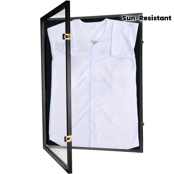 BIBEARBIBEAR Large Sports Jersey Shadow Box, 98% UV Protection Acrylic with Hanger, Lockable Display Case for Baseball Basketball Football Soccer Hockey, Black Home Decor