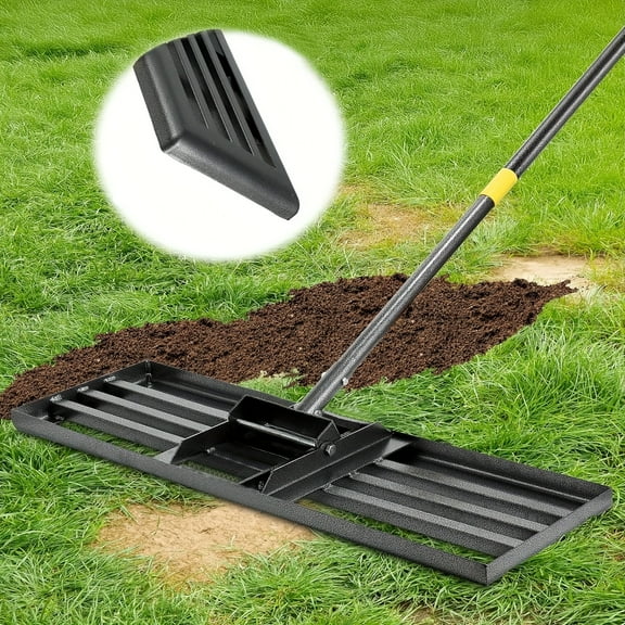 BIBEARBIBEAR Lawn Leveling Rake, 17x10 Heavy Duty Lawn Leveler Tool for Lawns with 6FT Ergonomic Handle, Yard Garden Golf Course