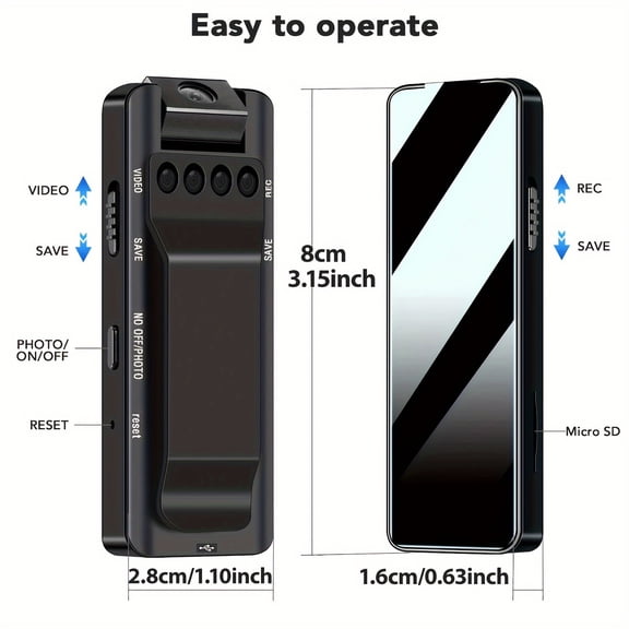 BIBEARBIBEAR Mini Body Camera No WiFi Needed, 1080P Motion Activated Nanny Cam, Tiny Security Camera for Home/Office with 64G High-Speed Memory Card