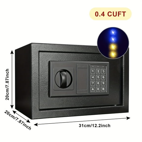 BIBEARBIBEAR Safe Box With 4pcs Led Sensor Light Inside, Hidden Safe Box With Key & Digital Lock For Home And Company. Anchoring Design On Bottom And Back, 0.4 Cubic Feet, 12.2"W X 7.87"D X 7.87"H