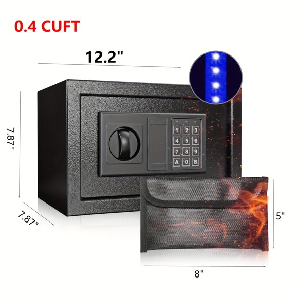 BIBEARBIBEAR Safe Box With 4pcs Led Sensor Light Inside, Hidden Safe Box With Key & Digital Lock For Home And Company. Anchoring Design On Bottom And Back, 0.4 Cubic Feet, 12.2"W X 7.87"D X 7.87"H