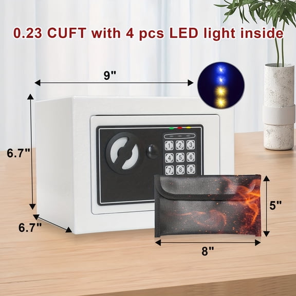 BIBEARBIBEAR Safe Box With 4pcs Led Sensor Light Inside, Hidden Safe Box With Key & Digital Lock For Home And Company. Anchoring Design On Bottom And Back, 0.4 Cubic Feet, 12.2"W X 7.87"D X 7.87"H