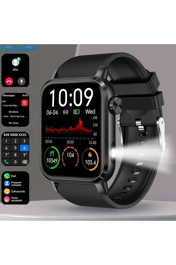Smartwatch 1.85" Large Screen, 3D Dynamic Dial, LED Flashlight, Bluetooth 5.3, 100+ Sports Modes, Call & Message, for iPhone Android
