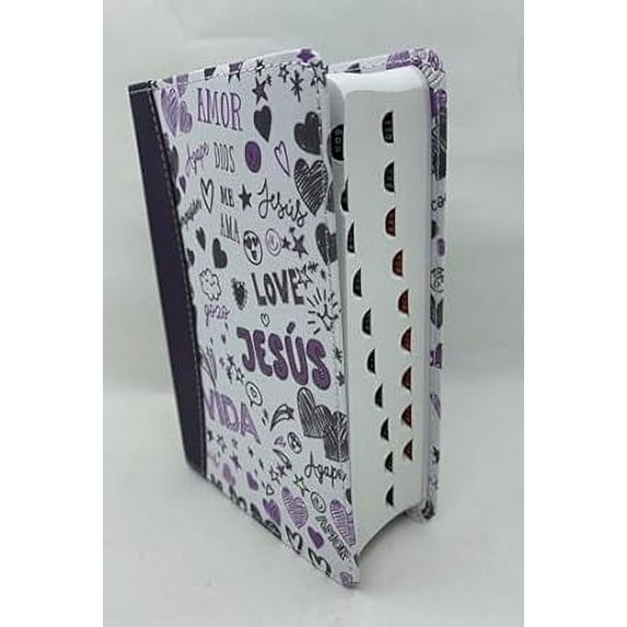 BIBLIA PARA JOVENES TAMAÑO BOLSILLO RV1960 PIEL IMITACION INDICE LILA PALABRAS DEVIDA AMOR 8.5 PUNTOS