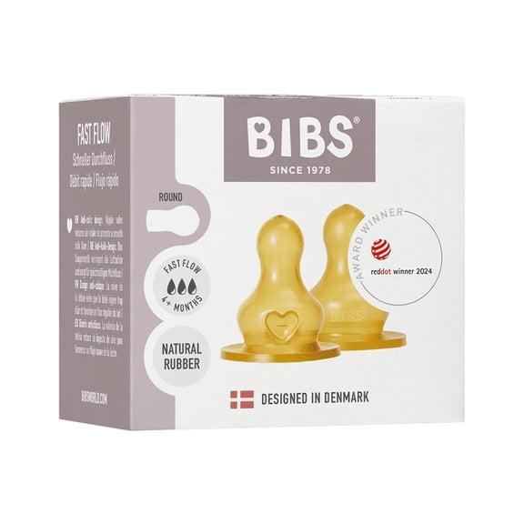 BIBS Baby Bottle Nipple Round Latex 2 Pack Fast Flow