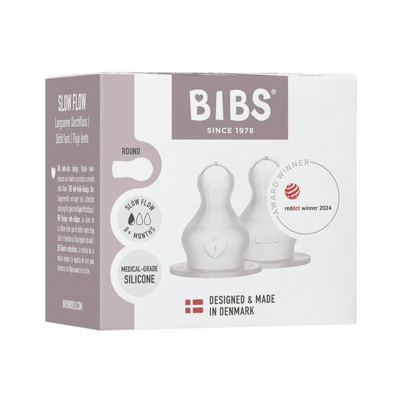 BIBS Baby Bottle Nipple Round Silicone 2 Pack Slow Flow
