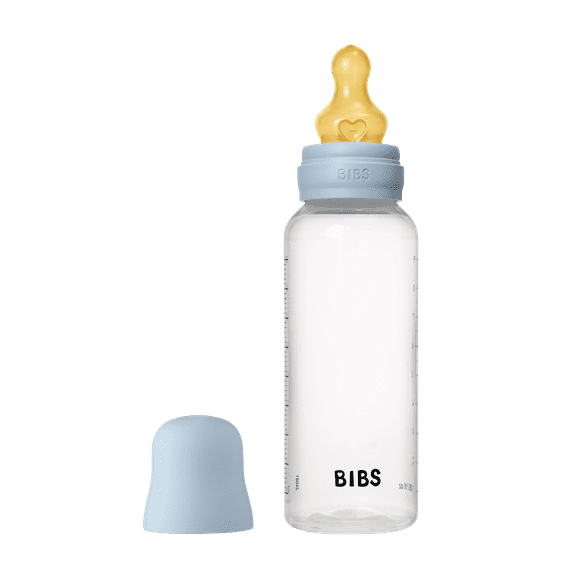 BIBS Baby Bottle with Medium Flow Natural Rubber Latex Nipple, Baby Blue, 9 oz, 1 Each