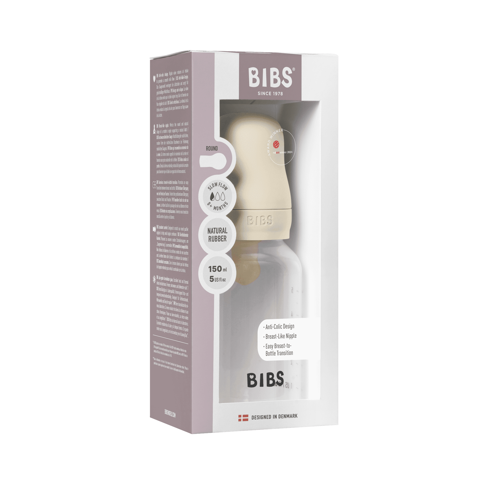 BIBS Baby Bottle with Slow Flow Latex Nipple, Ivory, 5 oz, 1 Count Each