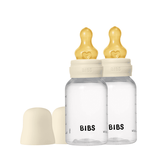 BIBS Baby Bottles with Slow Flow Natural Rubber Latex Nipple, Ivory, 5 oz, 2 pack