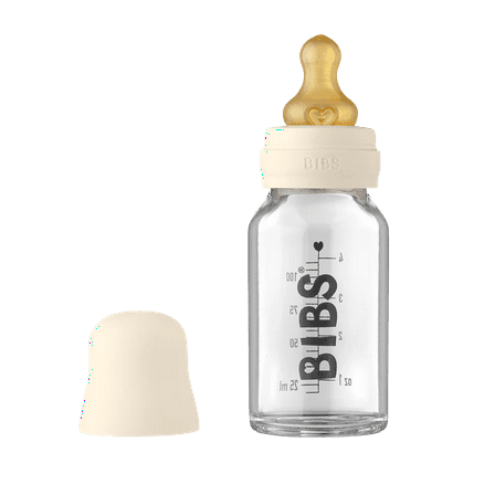 BIBS Baby Glass Bottle with Slow Flow Latex Nipple, 4 oz, Ivory, 1 Each
