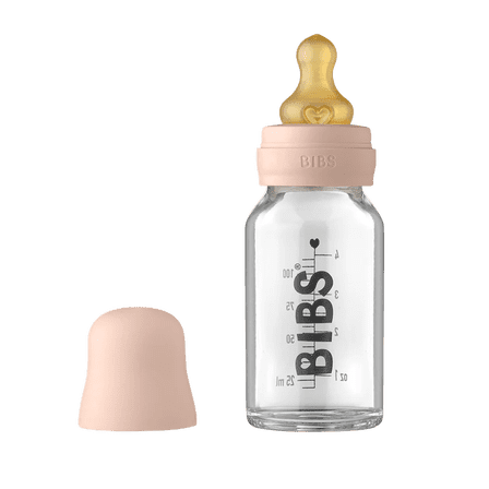 BIBS Baby Glass Bottle with Slow Flow Latex Nipple, Blush, 4 oz, 1 Count Each