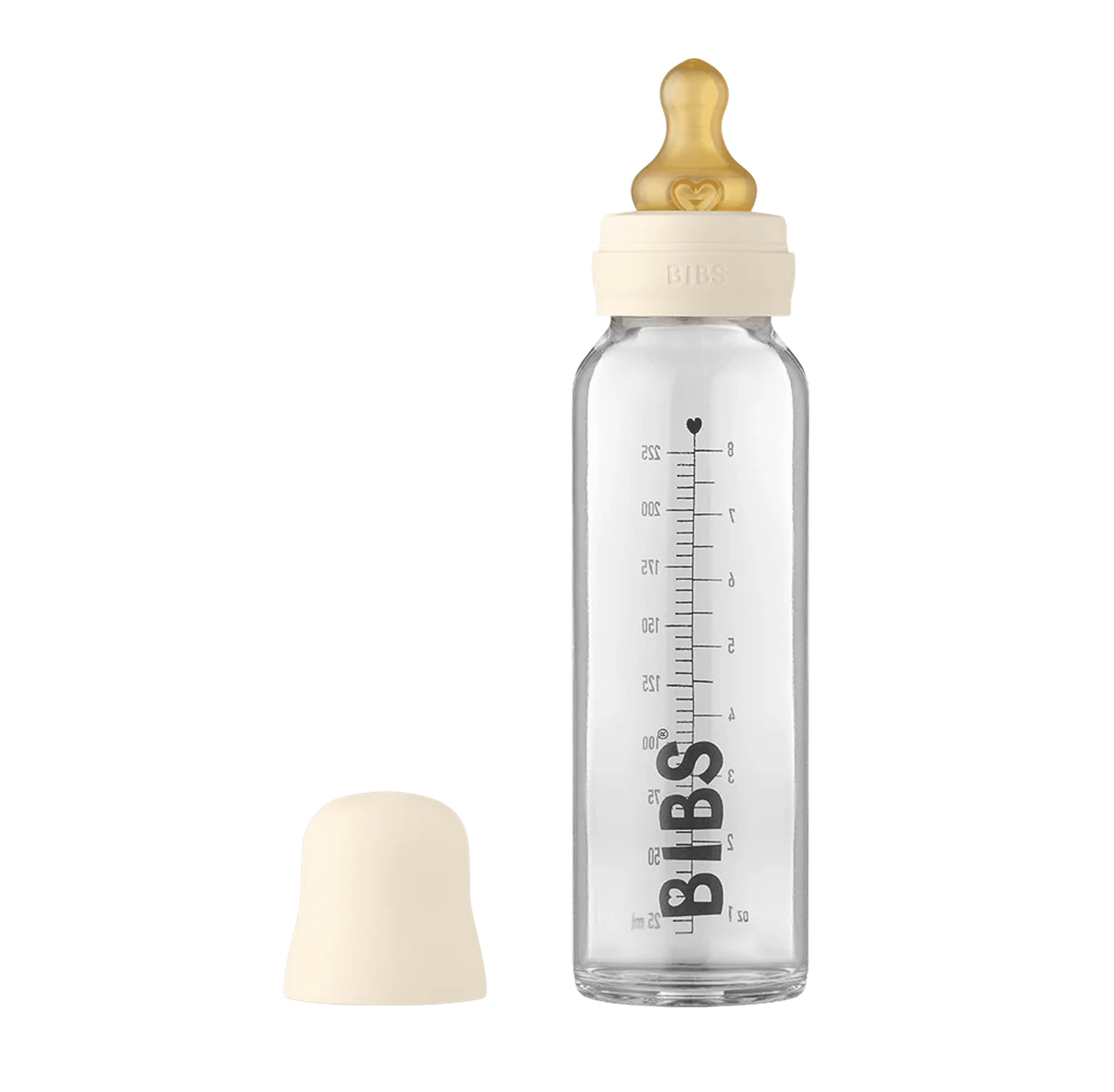BIBS Baby Glass Bottle with Slow Flow Latex Nipple, Ivory, 8 oz, 1 Count Each