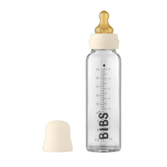 BIBS Baby Glass Bottle with Slow Flow Latex Nipple, Ivory, 8 oz, 1 Each