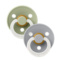 BIBS Colour Glow in The Dark Latex Pacifier Size 1, 0-6 Months, Sage/Cloud, 2 Pack, Infant