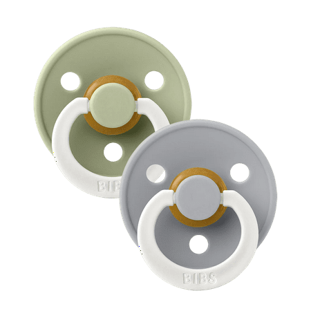 BIBS Colour Glow in The Dark Latex Pacifier Size 1, 0-6 Months, Sage/Cloud, 2 Pack, Infant