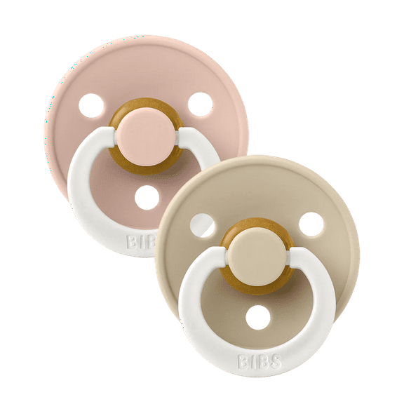 BIBS Colour Glow in The Dark Latex Pacifier Size 3, 18 to 36 Months, Blush/Vanilla, 2 Pack