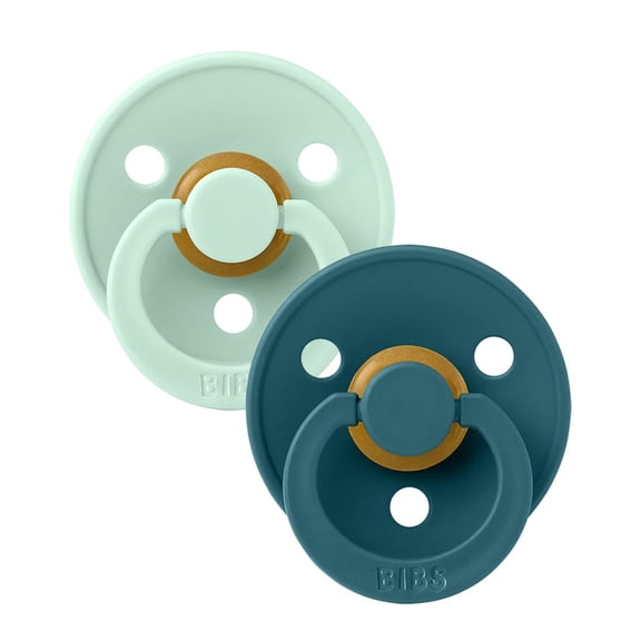 BIBS Colour Latex Pacifier Size 2, 6-18 Months, Nordic Mint/Forest Lake, 2 Count, Infant