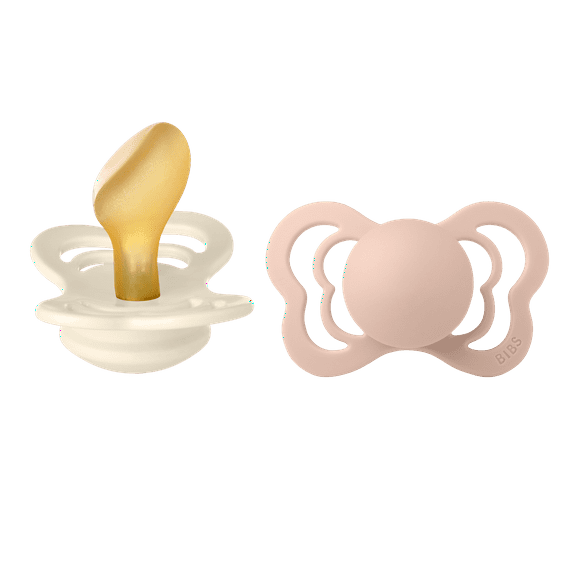 BIBS Infant Pacifier Couture Latex Size 2, 6-18 Months, Ivory/Blush, 2 pack