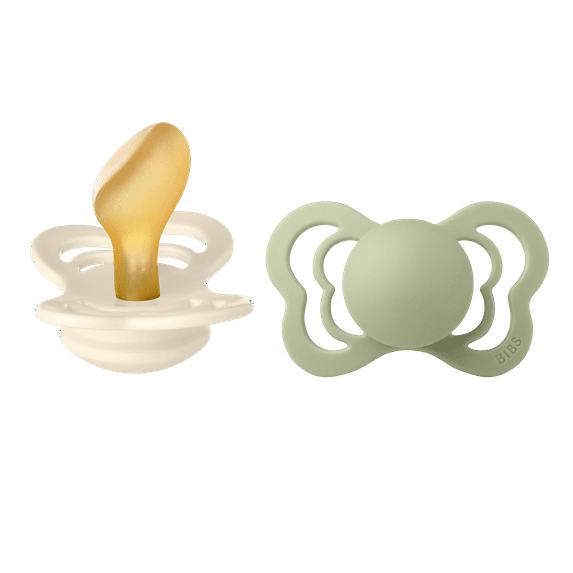 BIBS Couture Latex Size 2, 6-18 Months, Ivory/Sage, 2 Pack