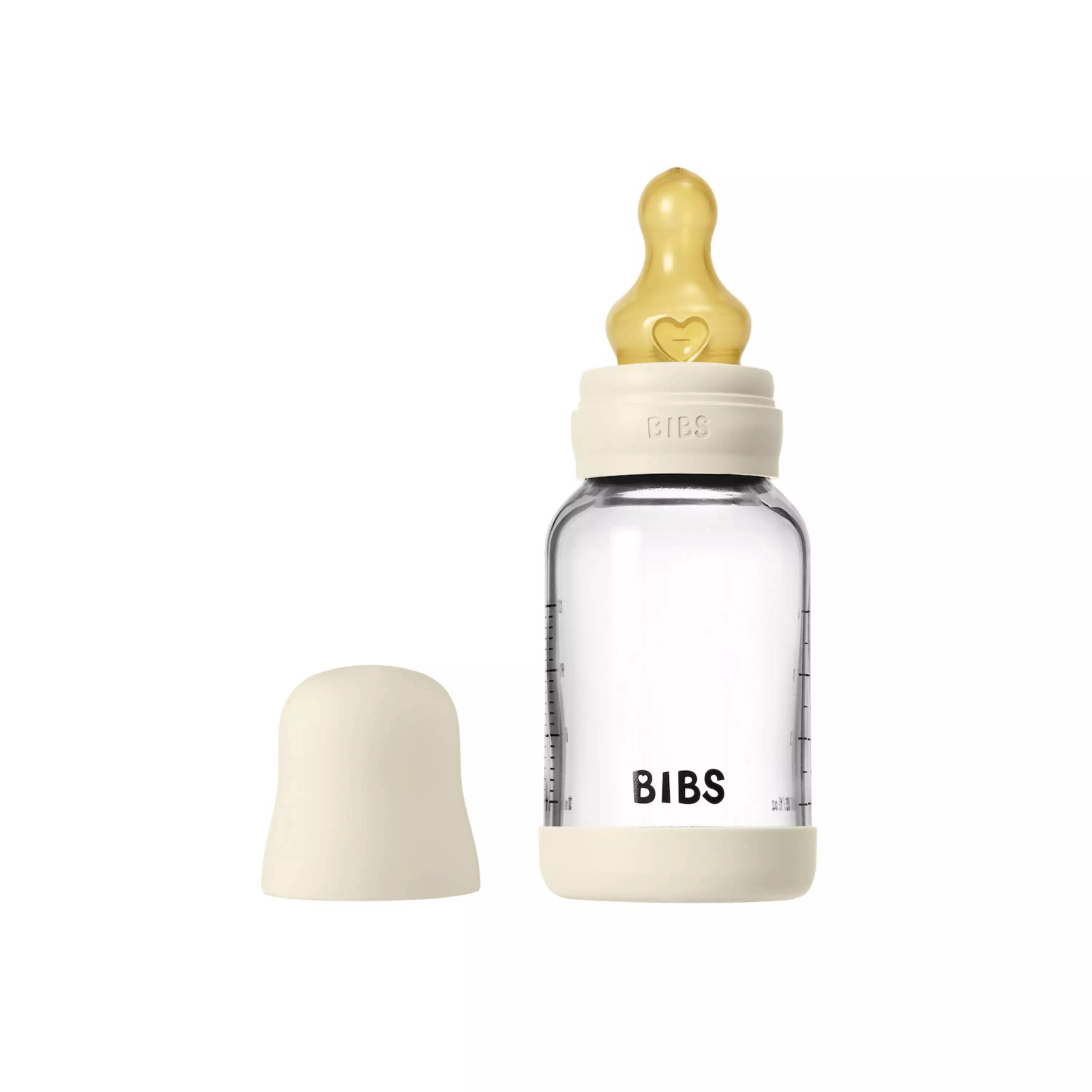 BIBS Glass Baby Bottle with Slow Flow Latex Nipple, 4 oz, Ivory, 1 Each
