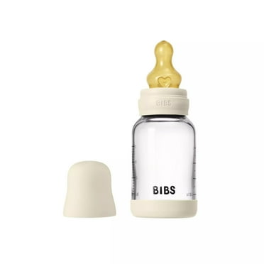 BIBS Glass Baby Bottle with Slow Flow Latex Nipple, 4 oz, Ivory, 1 Each