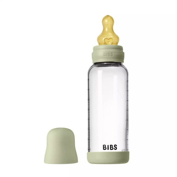 BIBS Glass Baby Bottle with Medium Flow Latex Nipple, 8 oz, Sage, 1 Each