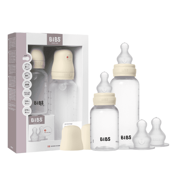BIBS Grow & Flow Bottle Starter Kit, Silicone, 5 oz & 9 oz, Ivory, 2 pack