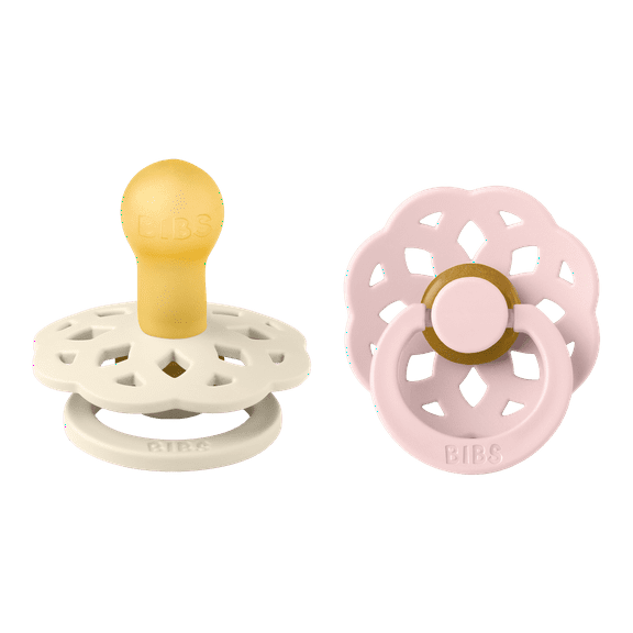 BIBS Infant Pacifier Boheme Latex Size 1, 0-6 Months, Ivory/Blossom, 2 Pack