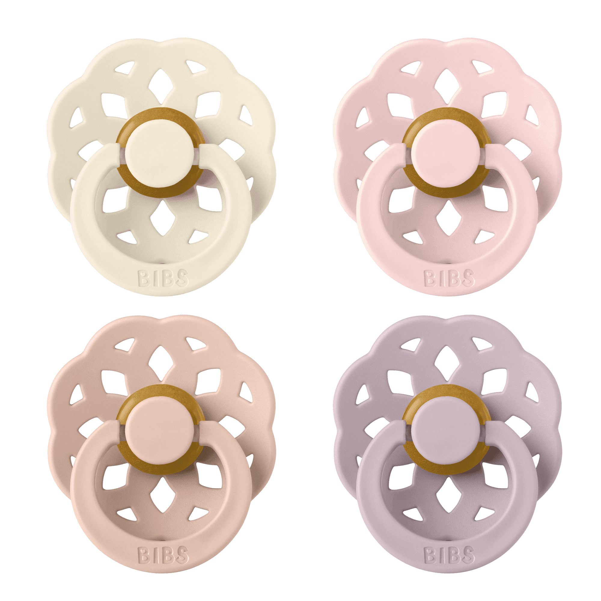 BIBS Pacifier Boheme Size 1, 0-6 Months, Ivory/Blush/Blossom/Lilac, 4 pack