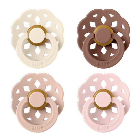 BIBS Pacifier Boheme Size 1, 0-6 Months, Ivory/Blush/Woodchuck/Blossom, 4 Pack