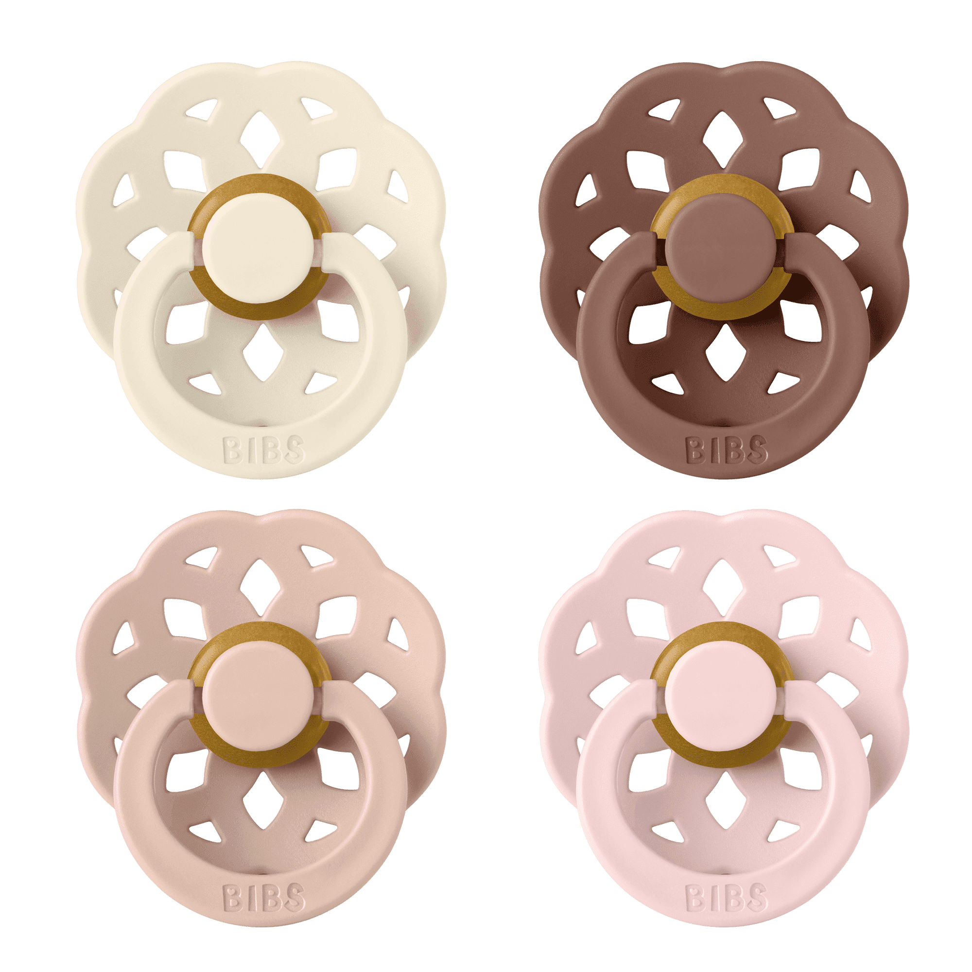 BIBS Pacifier Boheme Size 2, 6-18 Months, Ivory/Blush/Woodchuck/Blossom, 4 pack