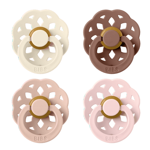BIBS Pacifier Boheme Size 2, 6-18 Months, Ivory/Blush/Woodchuck/Blossom, 4 pack