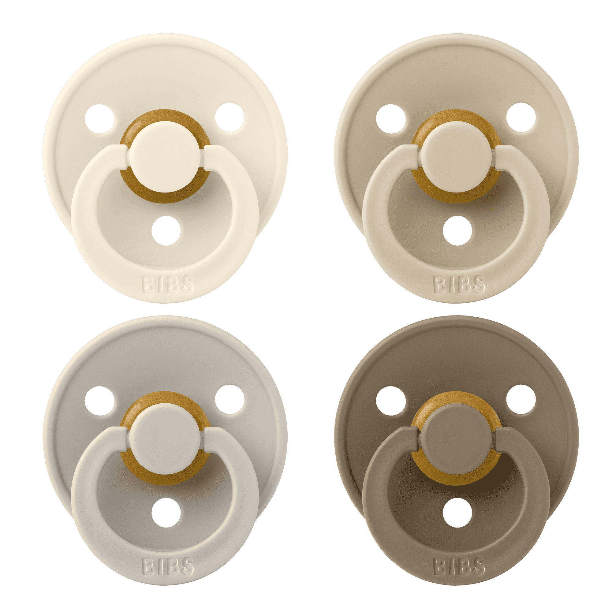 BIBS Pacifier Colour Size 1, 0-6 Months, Vanilla/Sand/Ivory/Dark Oak, 4 pack