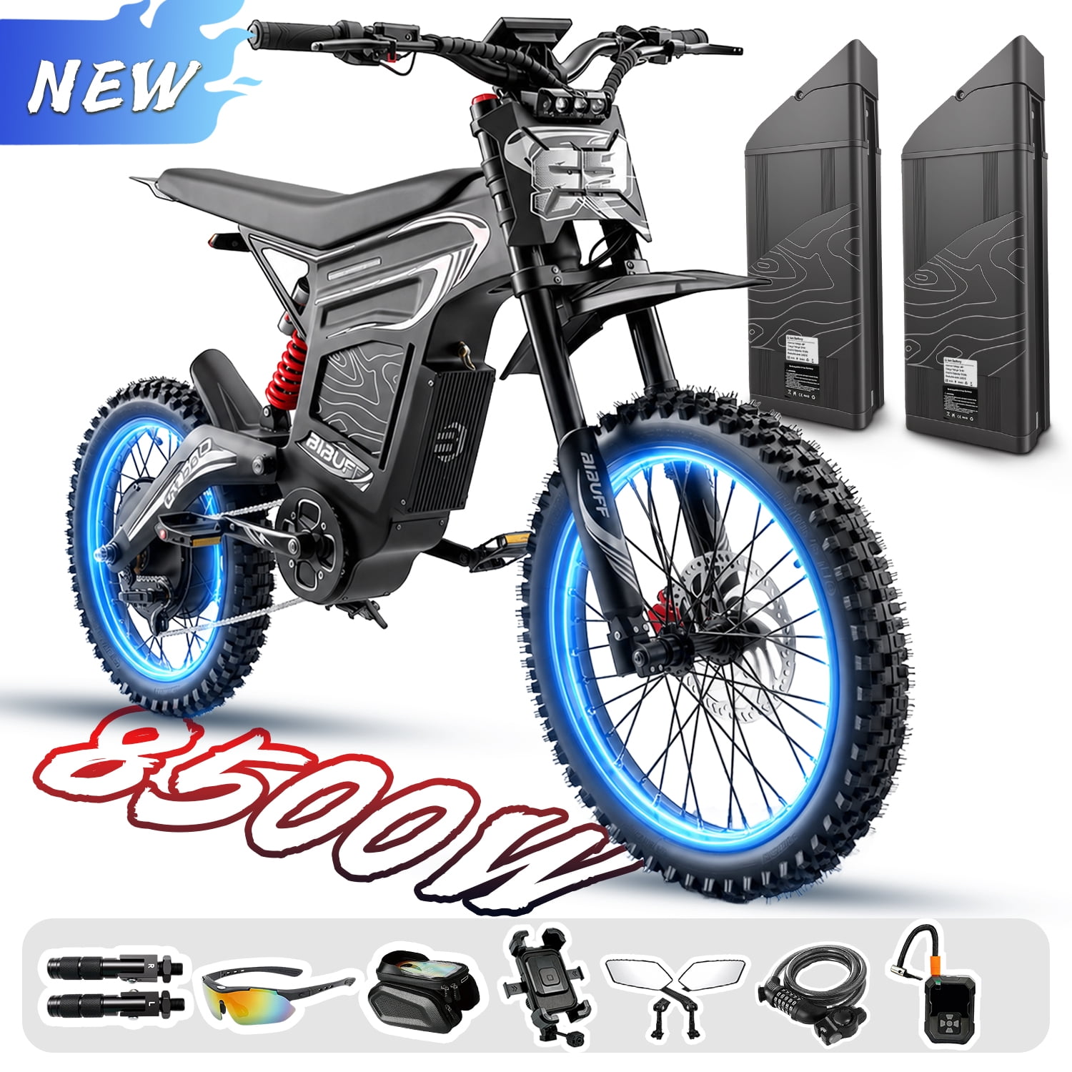 BIBUFF GT600 Adult Electric Dirt Bike,8500W 55MPH,160+ Miles,272V 30Ah Batteries,Full Suspension&Hydraulic Brakes,19"/17" Tires,Off-Road Electric Motorcycle UL2849