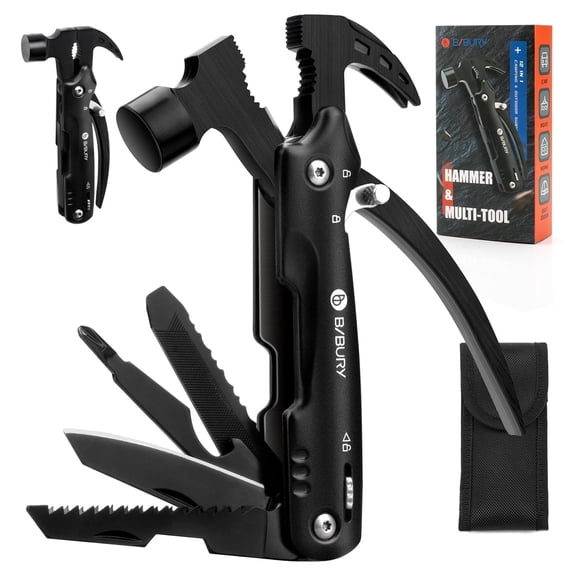 BIBURY Hammer Multitool Gifts for Dad Husband Grandpa, 12 in 1 Survival Gear Outdoor Multi Tool, Fathers Day Dad Gifts from Daughter Son and Wife, EDC Multi-Tool for Outdoor, Camping, Hiking